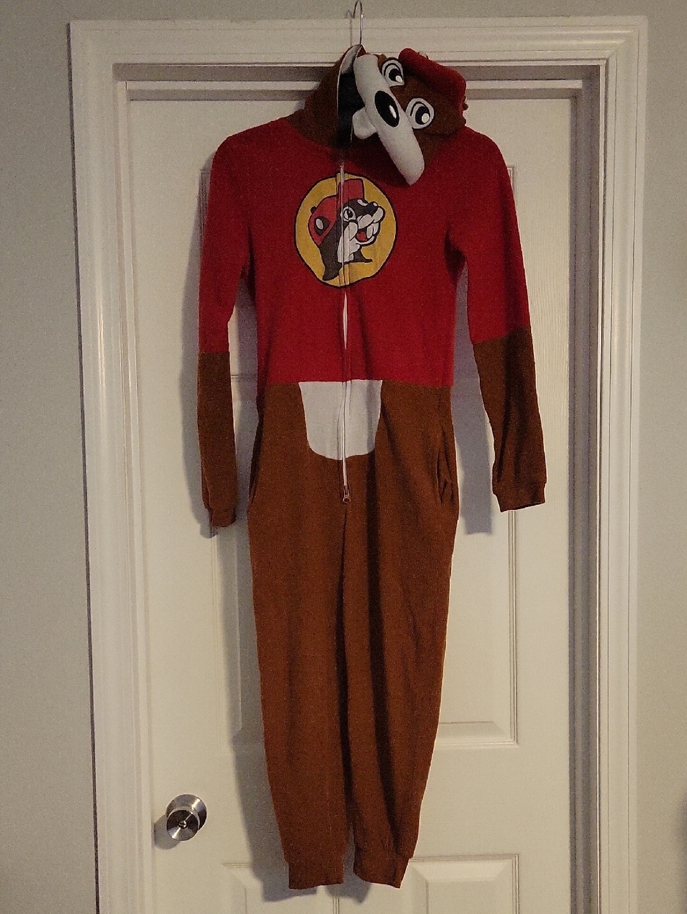 Buc-ee's Beaver Logo Red & Brown Plush Onesie Youth XS/S